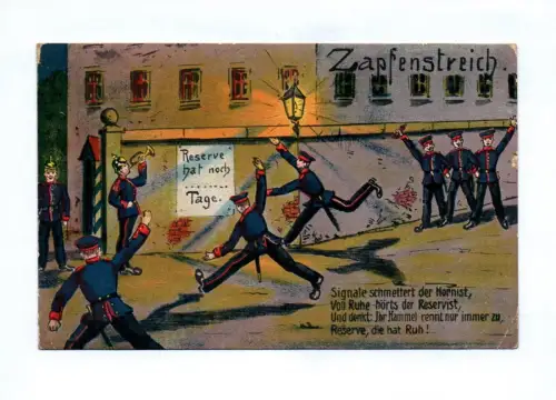 Litho Scherz Humor 1913 Reserve Soldaten Signale schmettert