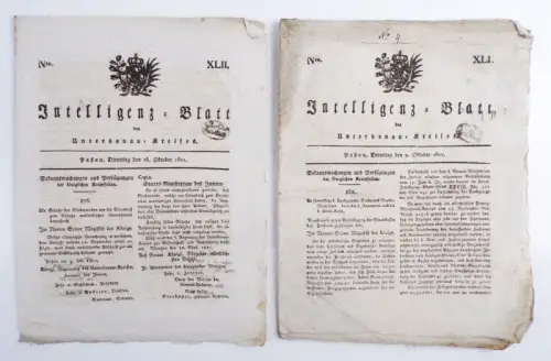 Intelligenz Blatt Unterdonau Kreis Passau 1821 Antik Zeitung