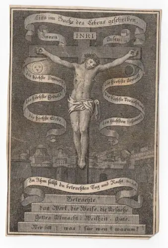 Uraltes Andachtsbild gekreuzigter Jesus um 1850 Gottes Allmacht Heiligenbild