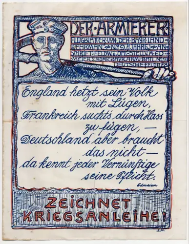 Der Armierer Flugblatt bayerischen Landwehr No 9 Satire Patriotik 1 Wk