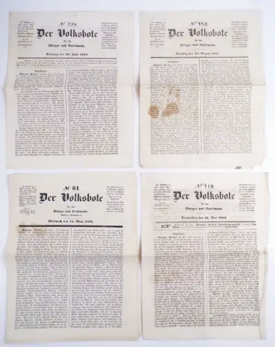 Der Volksbote für den Bürger und Landmann 1864 - 1871 Antike Zeitung 4 Stück