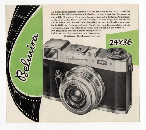 Prospekt Belmira Kamera Fotoapparat 1956 DDR