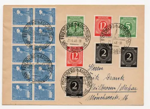 Brief Mischfrankatur 1948 Friedberg bei Augsburg nach Heilbronn