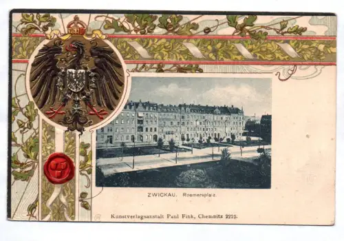 Litho Ak Zwickau Römerplatz geprägtes Wappen um 1910