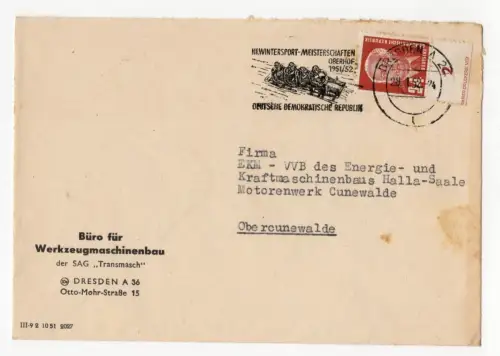 Brief 1952 Pieck Randstück Stempel Wintersport Meisterschaften Desden