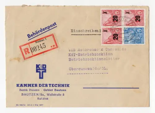 R-Brief Bautzen 1956 Behördenpost Kammer der Technik