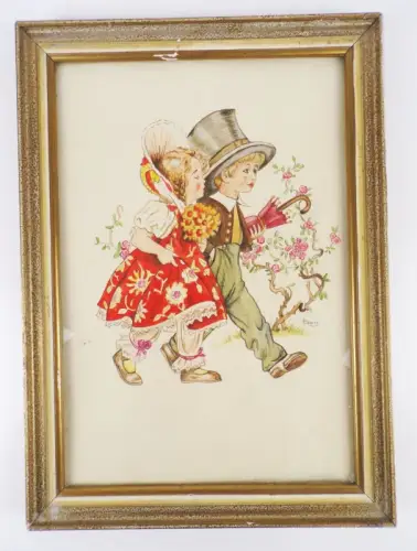 Aquarell Zeichnung Kinder Mode Kindermotiv K Clemenz signiert