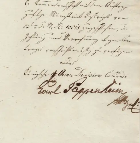 Autograph Graf Carl zu Pappenheim Generaladjutant 1833 Burghausen
