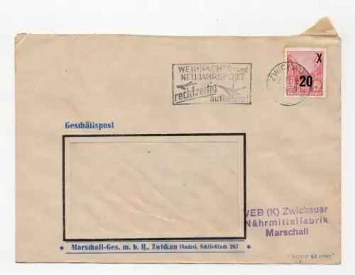 Brief 1954 Marschall Nährmittelfabrik Zwickau DDR Stempel