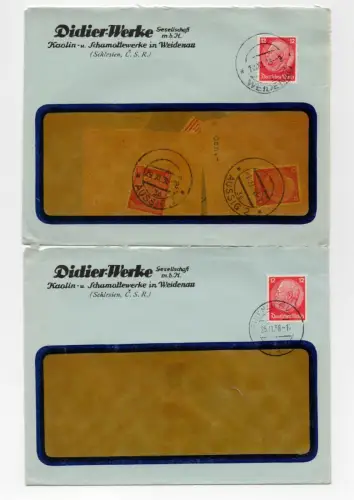 2 x Brief Didier Werke Kaolin und Schamottewerke in Weidenau Schlesien CSR 1938