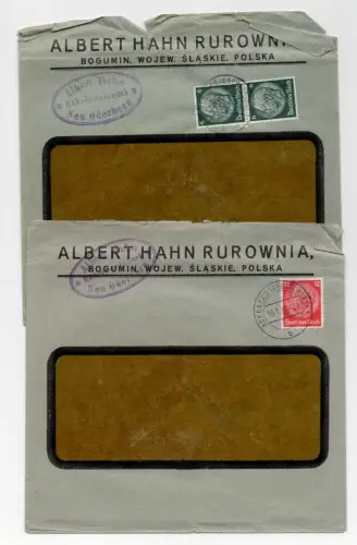 2 x Brief Albert Hahn Rurowina Bogumin Oderberg 1940 Röhrenwalzwerk Stempel