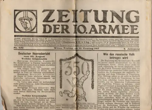 Zeitung der 10 Armee Nummer 350 Wilna 1917  WW1