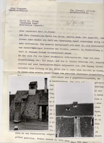 Brief Fotos Ulmer Guckehürle Otto Wiegandt Architektur Kulturhistorisch 1941