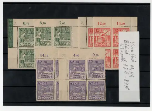 Provinz Sachsen 6 x Vierblock postfrisch Michel Nr 87A-89A