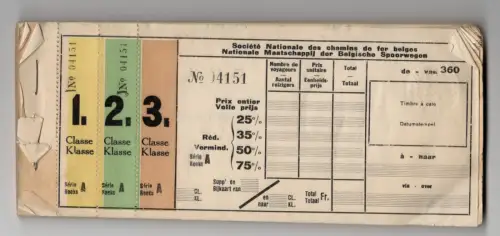 Fahrkarten Block Belgische Eisenbahn Spoorwegen Belgien Fahrkarten