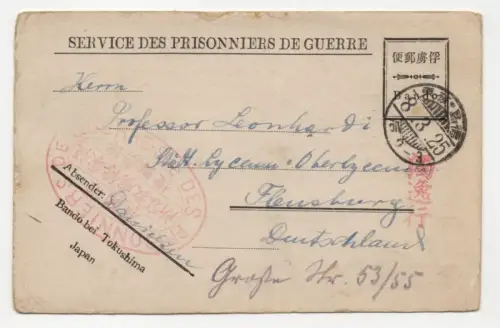 Kriegsgefangenen Postkarte Bando Japan 1919 nach Deutschland POW