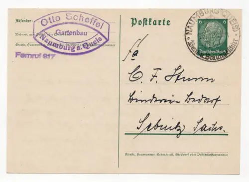 Postkarte Naumburg Queis Schlesien 1940 Gartenbau Scheffel