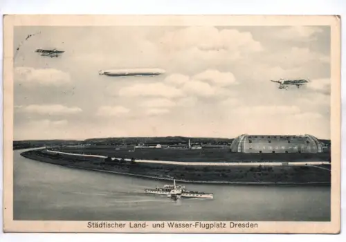 Ak Städtischer Land und Wasser Flugplatz Dresden Zeppelin 1915
