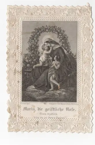 Spitzenbild um 1850 Maria die geistliche Rose Mayer Nürnberg Stahlstich Andacht