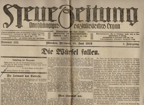 Neue Zeitung Unabhängiges sozialistisches Organ 133 München 1919