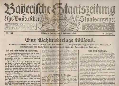 Bayerische Staatszeitung Wahlniederlage Wilson Nr 260 von 1918