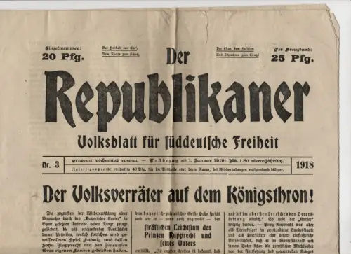 Der Republikaner Volksblatt für süddeutsche Freiheit 1918 Nr 3