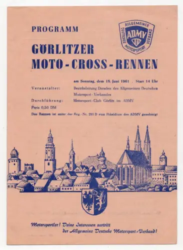 Programm Görlitzer Moto Cross Rennen 1961 DDR Motorsport