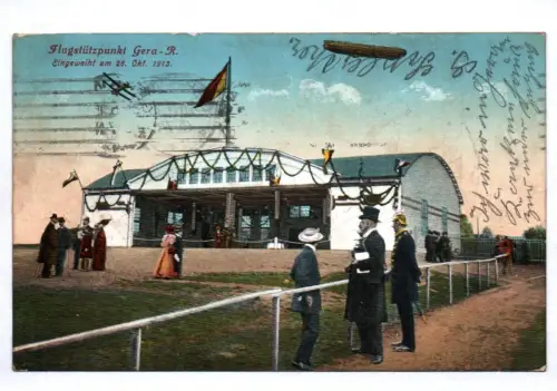 Ak Gera Reuß Flugstützpunkt 1913 Zeppelin 1915