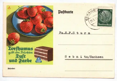 Reklame Postkarte Straubing 1939 Torfhumus Kiendl Gartenbau