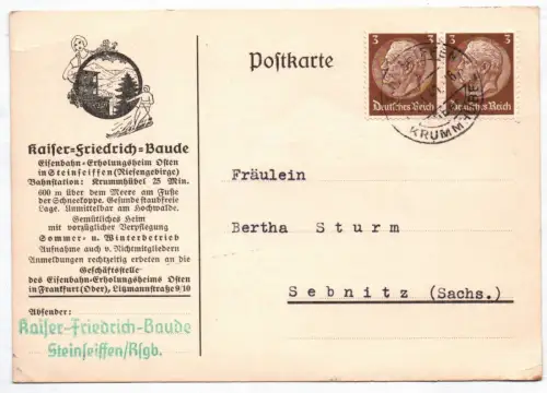 Firmen Postkarte Kaiser Friedrich Baude Steinseiffen Riesengebirge Schlesien 194