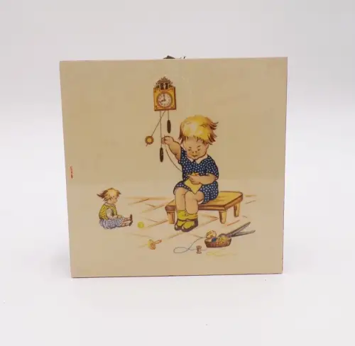 Alte Wandfliese Kindermotiv Deko Kinderzimmer Puppenmutti Wandbild