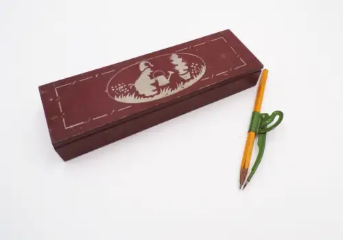 Alte Blechdose Stiftebox Bleistift Griffelkasten Aufbewahrung Schule Deko