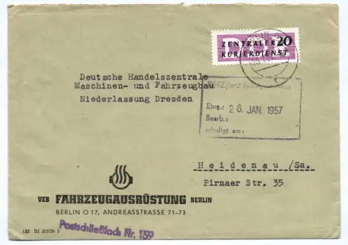 ZKD Brief VEB Fahrzeugausrüstung Berlin 1957
