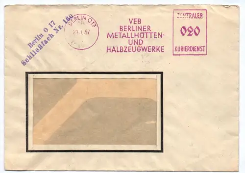 ZKD Brief VEB Berliner Metallhütten und Halbzeugwerke 1957