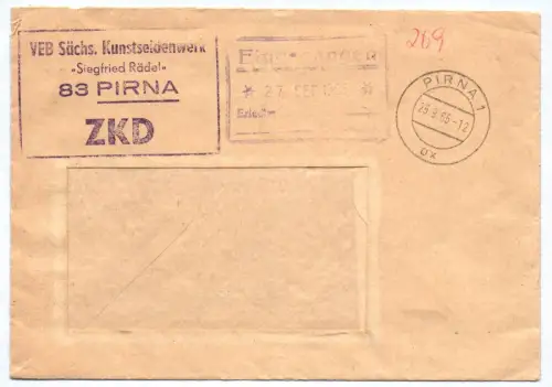 VEB Sächsisches Kunstseidenwerk Siegfried Rädel Pirna 1965 ZKD Brief