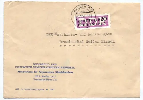 ZKD Brief Ministerium für Allgemeinen Maschinenbau 1957 DDR