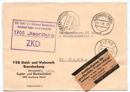 VEB Stahl und Walzwerk Brandenburg Ilsenburg ZKD Brief 1966