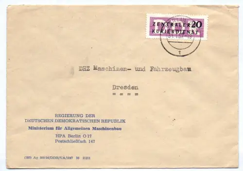 Regierung der DDR Ministerium Maschinenbau 1957 ZKD Brief