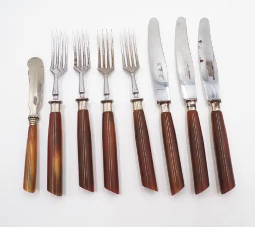 Altes Besteck Anton Wingen Solingen 8 Teile Messer Gabel Antik Kunstharz