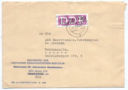 Regierung der DDR an DHZ Maschinenbau Dresden 1957