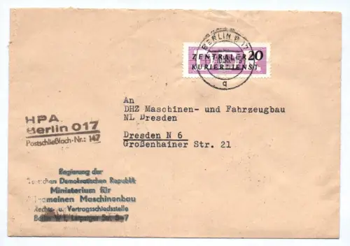 ZKD Brief Regierung der DDR Ministerium Maschinenbau 1956