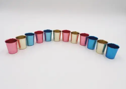 DDR Likörbecher bunt Metall Schnapsbecher Retro Deko