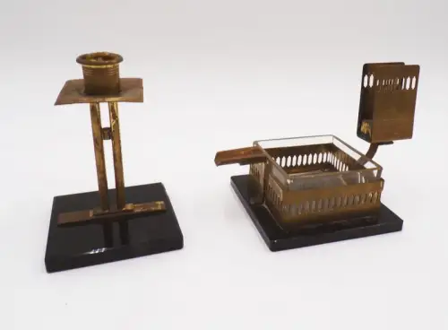 Art Deco Streichholzschachtelhalter Aschenbecher Kerzenhalter Messing 