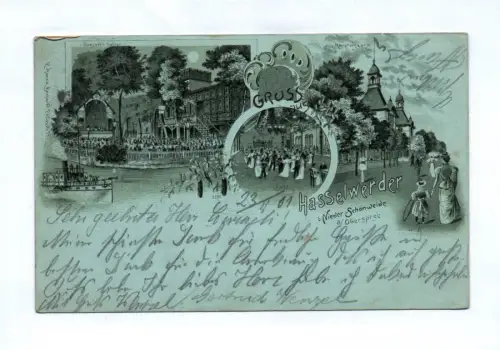 Litho Ak Gruss aus Hasselwerder Nieder-Schönweide Oberspree Berlin 1901