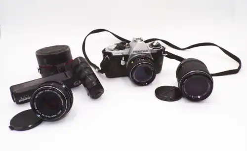 Pentax ME super Asahi mit 3 Objektiven mit Winder