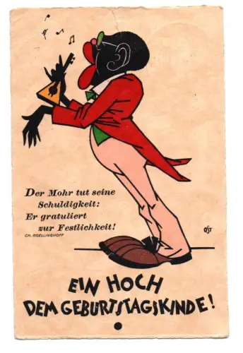 Künstler Ak Ein Hoch dem Geburtstagskinde Afrikaner Musiker OST signiert