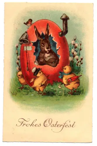 Kitsch Ak Osterhase wohnt im Ei mit Küken Frohes Osterfest