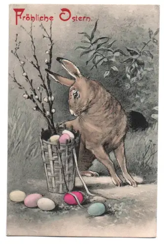 Litho Ak Fröhliche Ostern Hase mit Eiern 1906