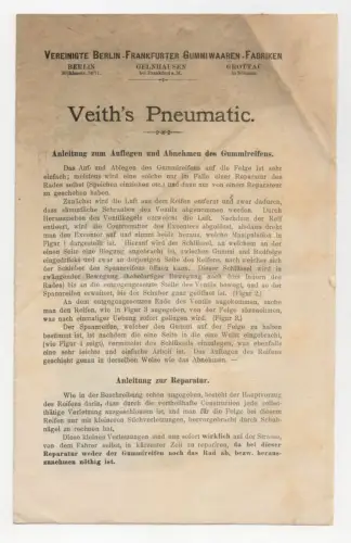 Faltblatt Veith Pneumatic Reifen Gummiwaren Fabrik Berlin Gelnhausen Grottau