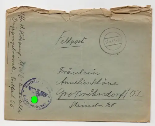 Feldpost Brief Rüstungs Kommando Dnjepropetrowsk Stempel Inhalt 1943